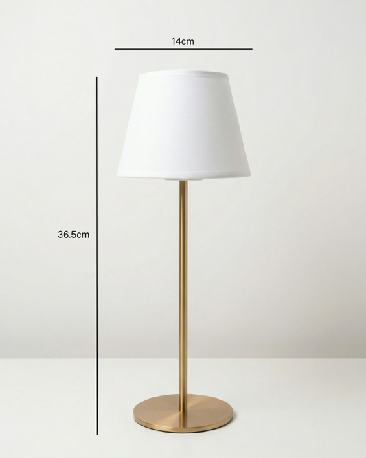 Alba Brass Portable Lamp - Tapered Drum Fabric Shade