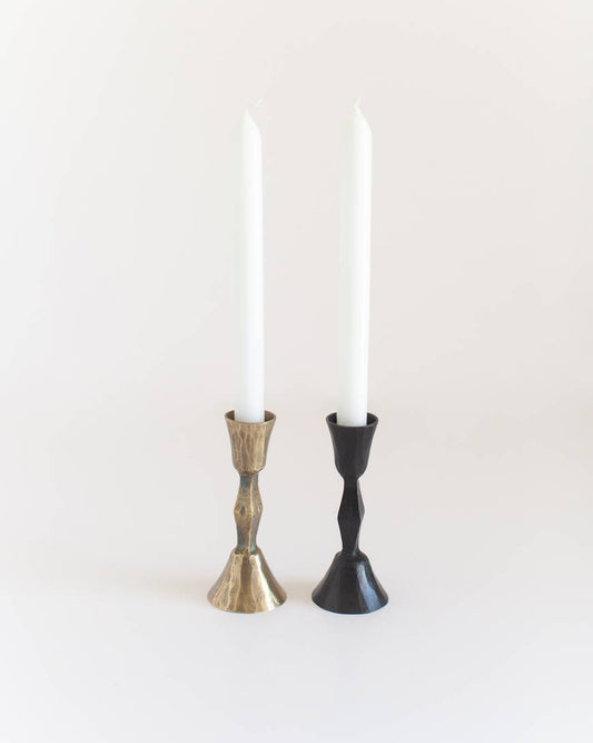 Low Diamond Hand-Forged Iron Candle Stand: Brass Finish