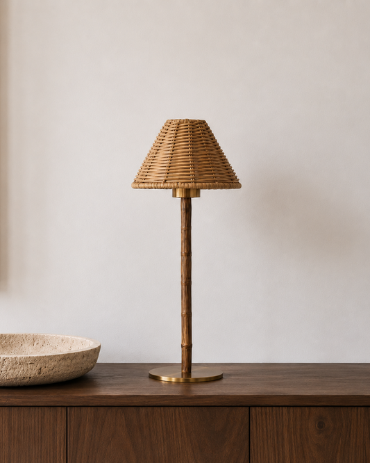 Portable Bamboo Table Lamp - Rattan Shade