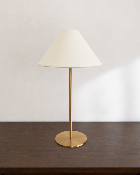 Portable Brass Table Lamp - Linen Shade
