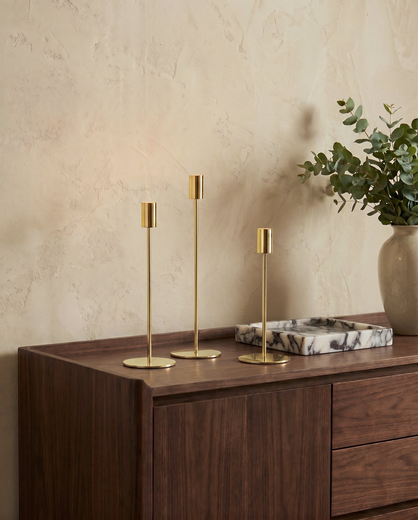 The Column Candle Holders - Set of 3 - Light Gold