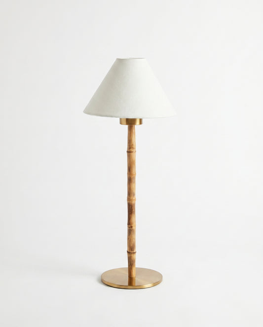 Portable Bamboo Table Lamp - Linen Empire Shade