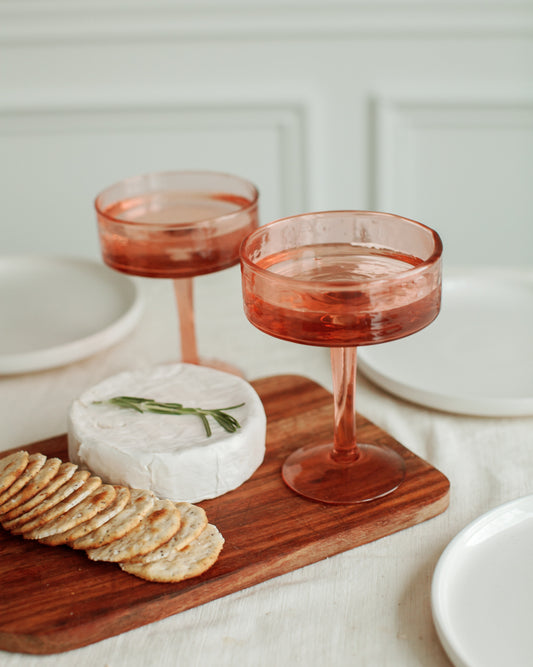 Handblown Hammered Coupe Cocktail Glass Pair - Blush