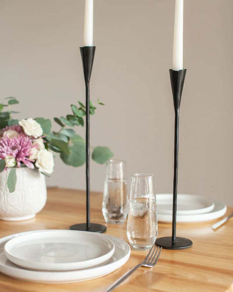 Phoenix Hand Forged Iron Candlestands - Black