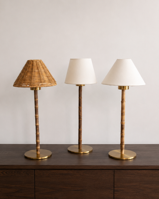 Portable Bamboo Table Lamp - Linen Drum Shade