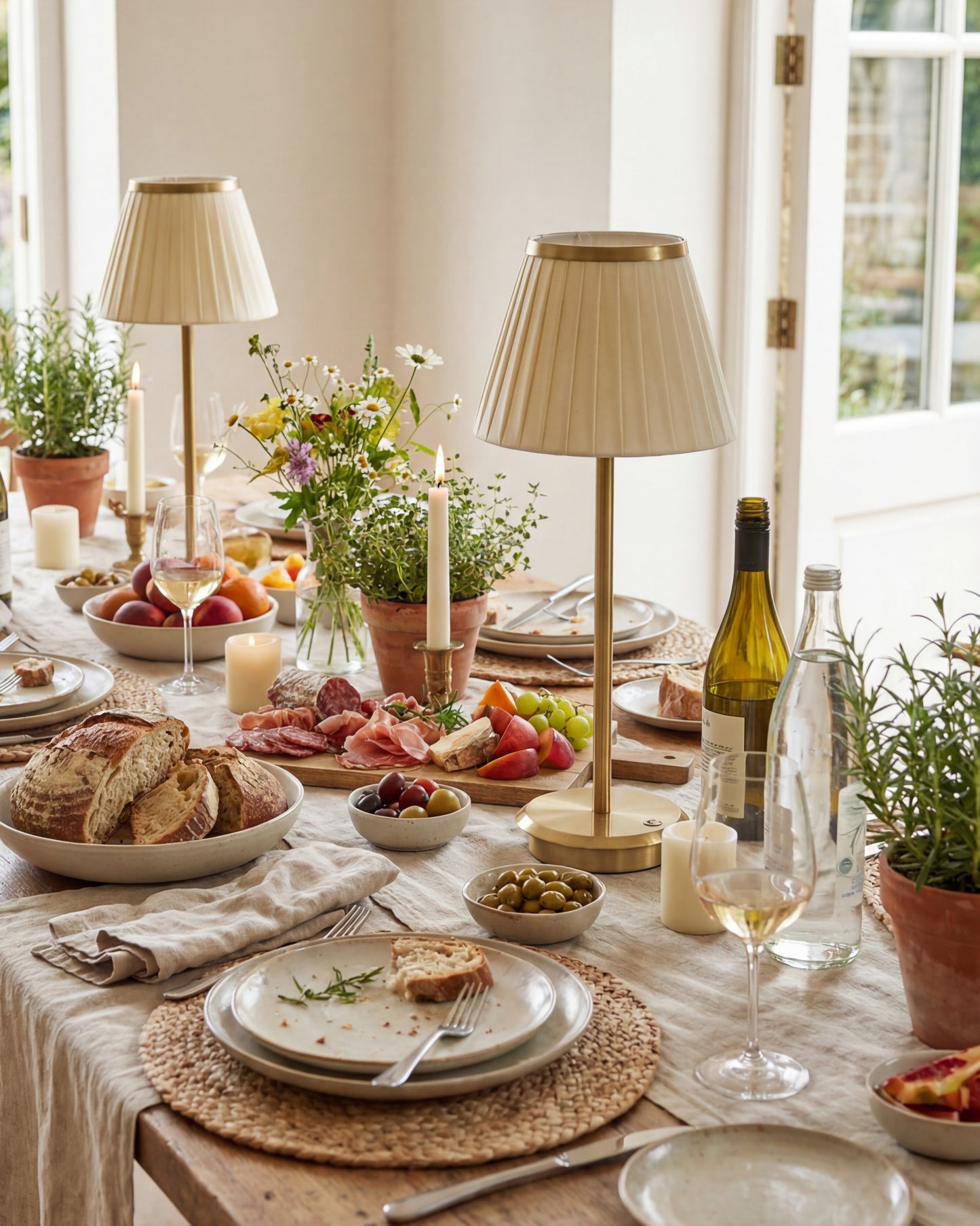 Portable Brass Table Lamp - Fabric Shade