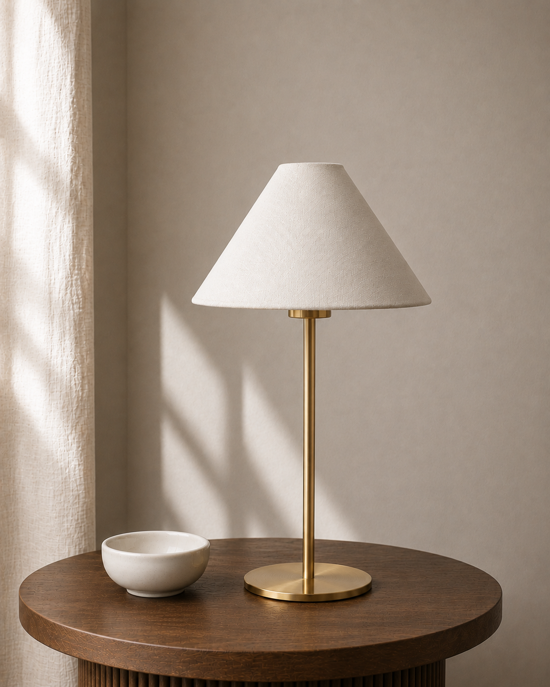 Portable Brass Table Lamp - Linen Shade