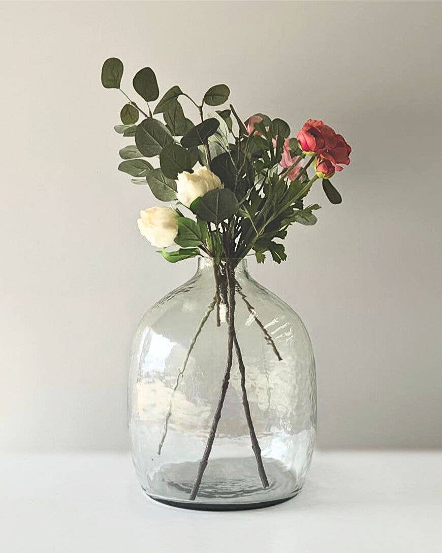 Hebron Handblown Hammered Glass Vases: Clear
