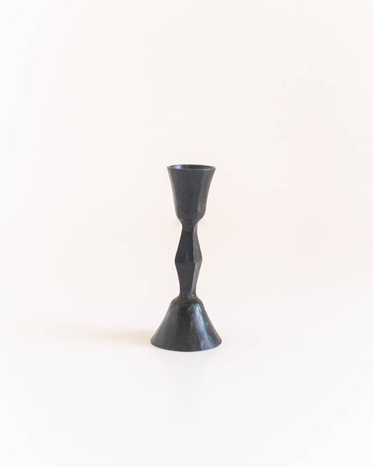 Low Diamond Hand-Forged Iron Candle Stand: Black