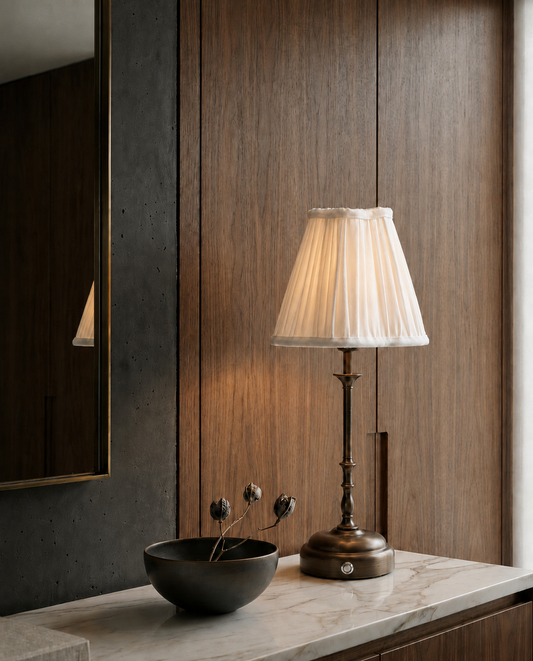 Edith Portable Table Lamp Dark Bronze - Linen Pleated Shade