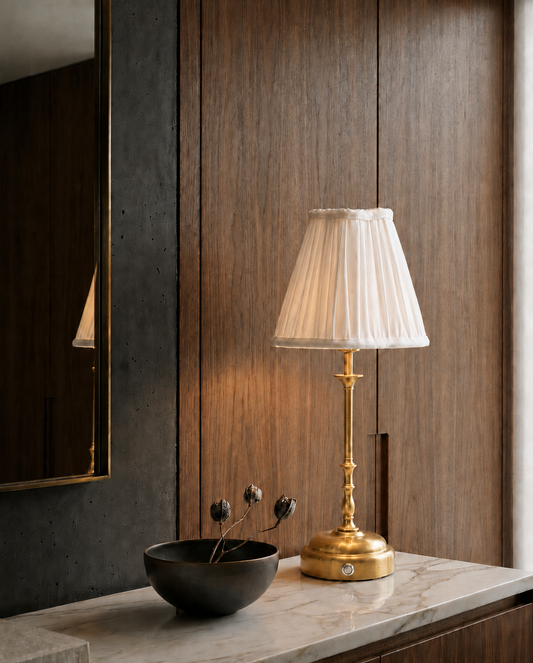 Edith Portable Table Lamp Gold - Linen Pleated Shade