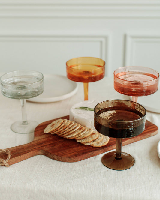 Handblown Hammered Coupe Cocktail Glass Pair - Clear