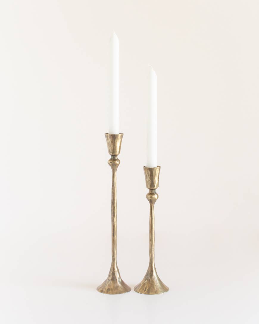 Gemini Hand Forged Iron Candlestands: Brass Finish