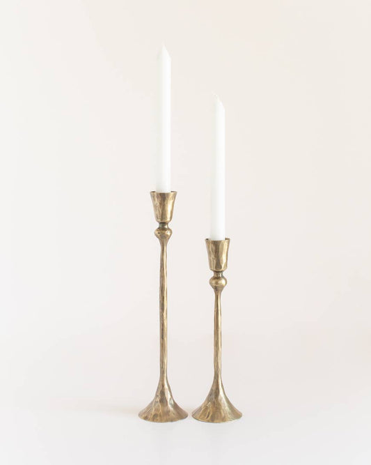 Gemini Hand Forged Iron Candlestands: Brass Finish
