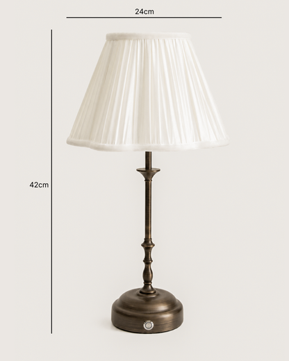 Edith Portable Table Lamp Dark Bronze - Fabric Silk-Look Pleated Shade