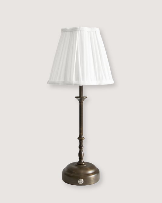 Edith Portable Table Lamp Dark Bronze - Linen Pleated Shade