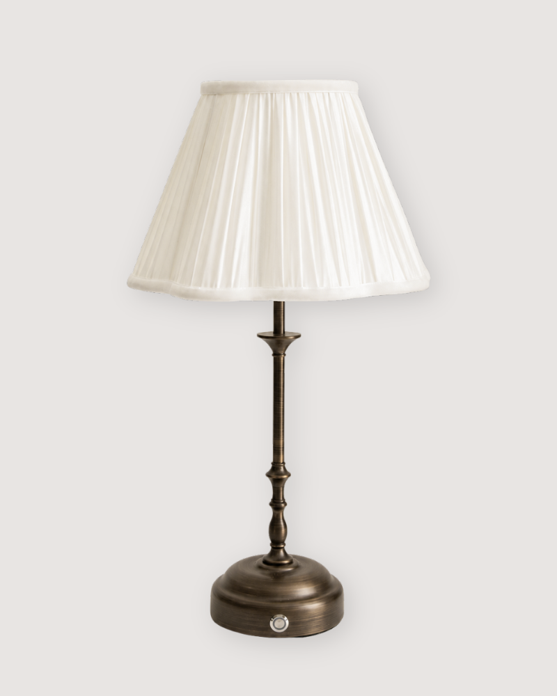 Edith Portable Table Lamp Dark Bronze - Fabric Silk-Look Pleated Shade