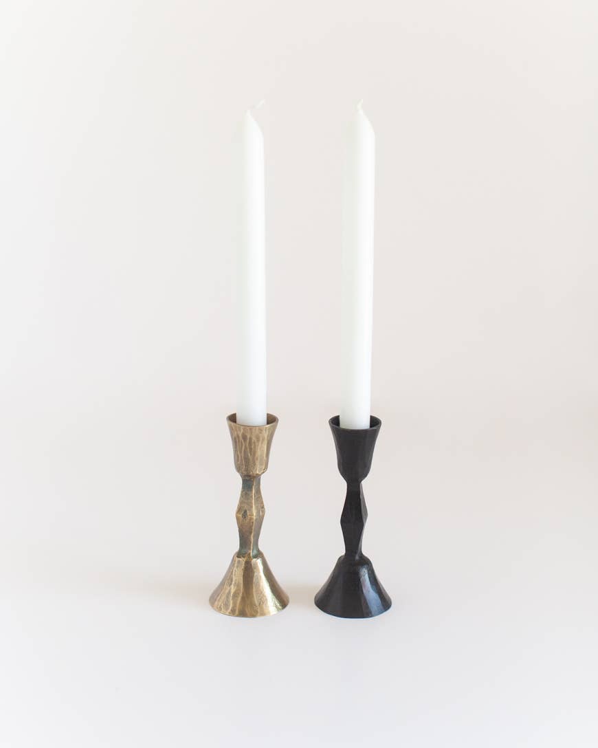 Low Diamond Hand-Forged Iron Candle Stand: Black