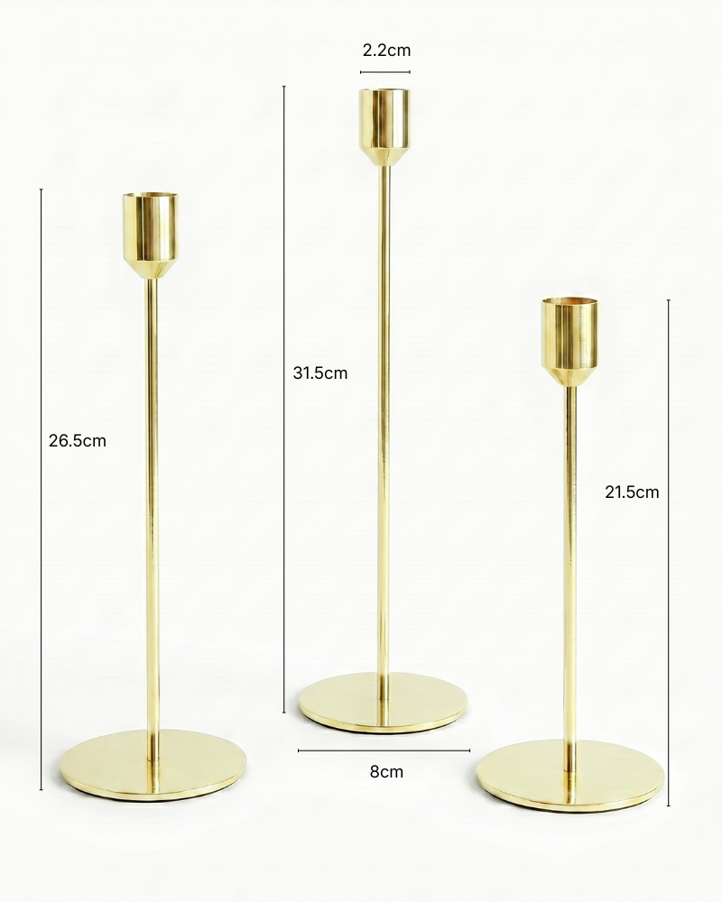 The Pillar Candle Holders - Set of 3 - Light Gold