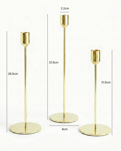 The Pillar Candle Holders - Set of 3 - Light Gold