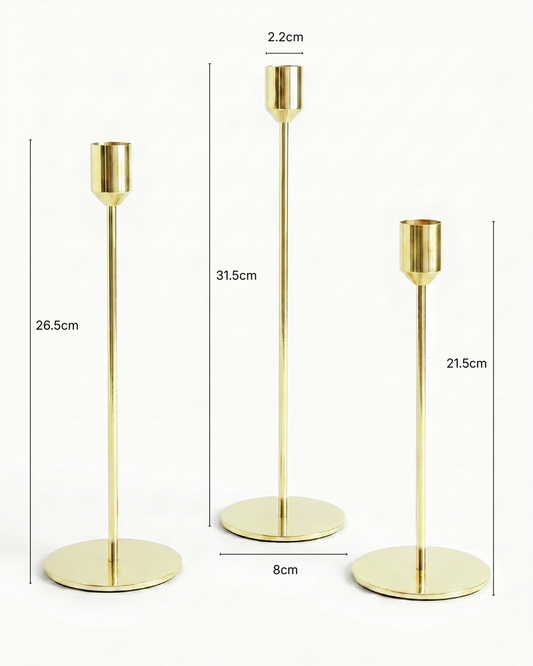 The Pillar Candle Holders - Set of 3 - Light Gold