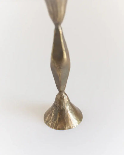 High Diamond Hand-Forged Iron Candle Stand: Brass Finish