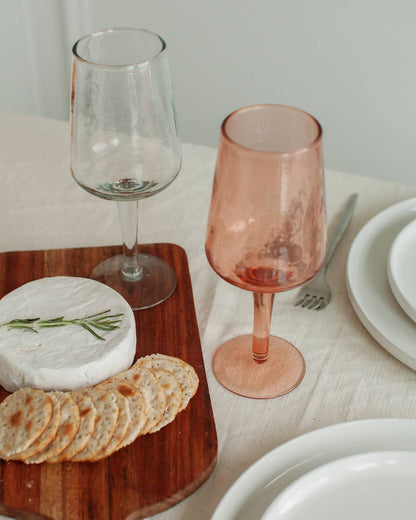 Handblown Hammered Wine Glass Pair: Clear