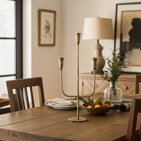 Hand Forged Iron Candelabras: Brass Finish