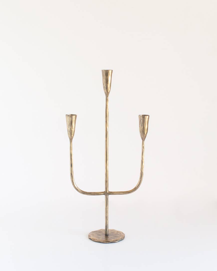 Hand Forged Iron Candelabras: Brass Finish