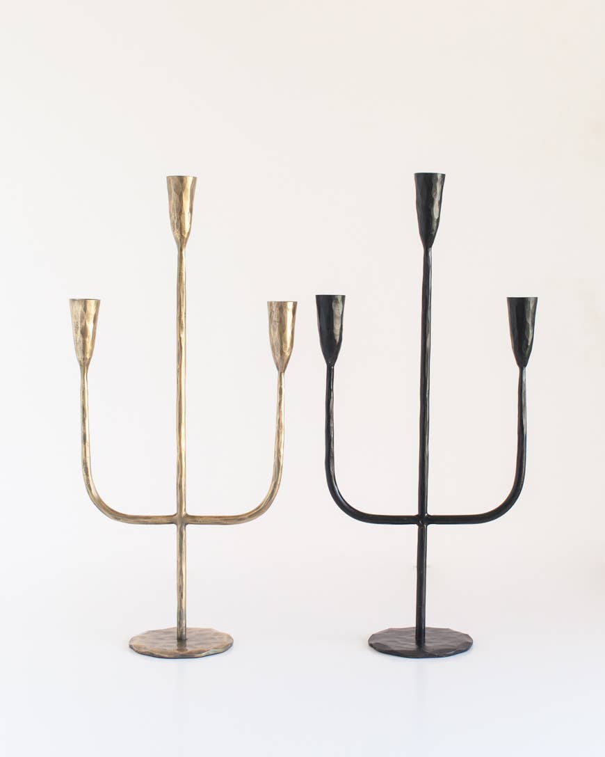 Hand Forged Iron Candelabras: Brass Finish