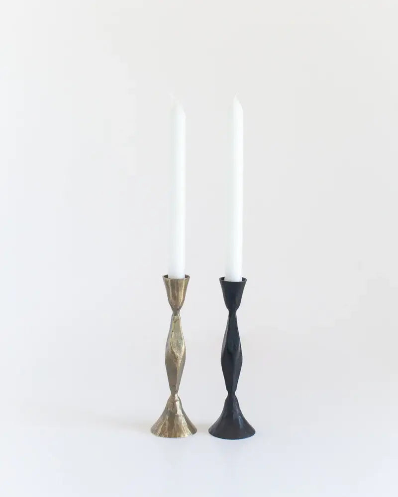 High Diamond Hand-Forged Iron Candle Stand: Brass Finish