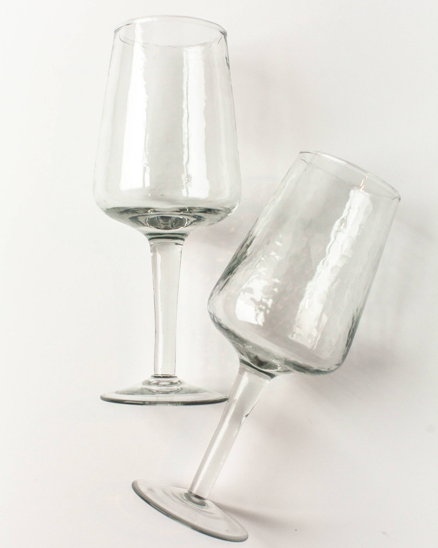 Handblown Hammered Wine Glass Pair: Clear