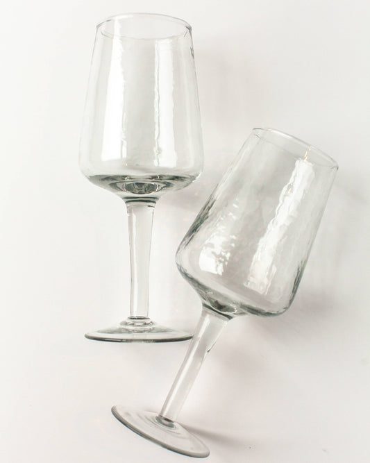 Handblown Hammered Wine Glass Pair: Clear