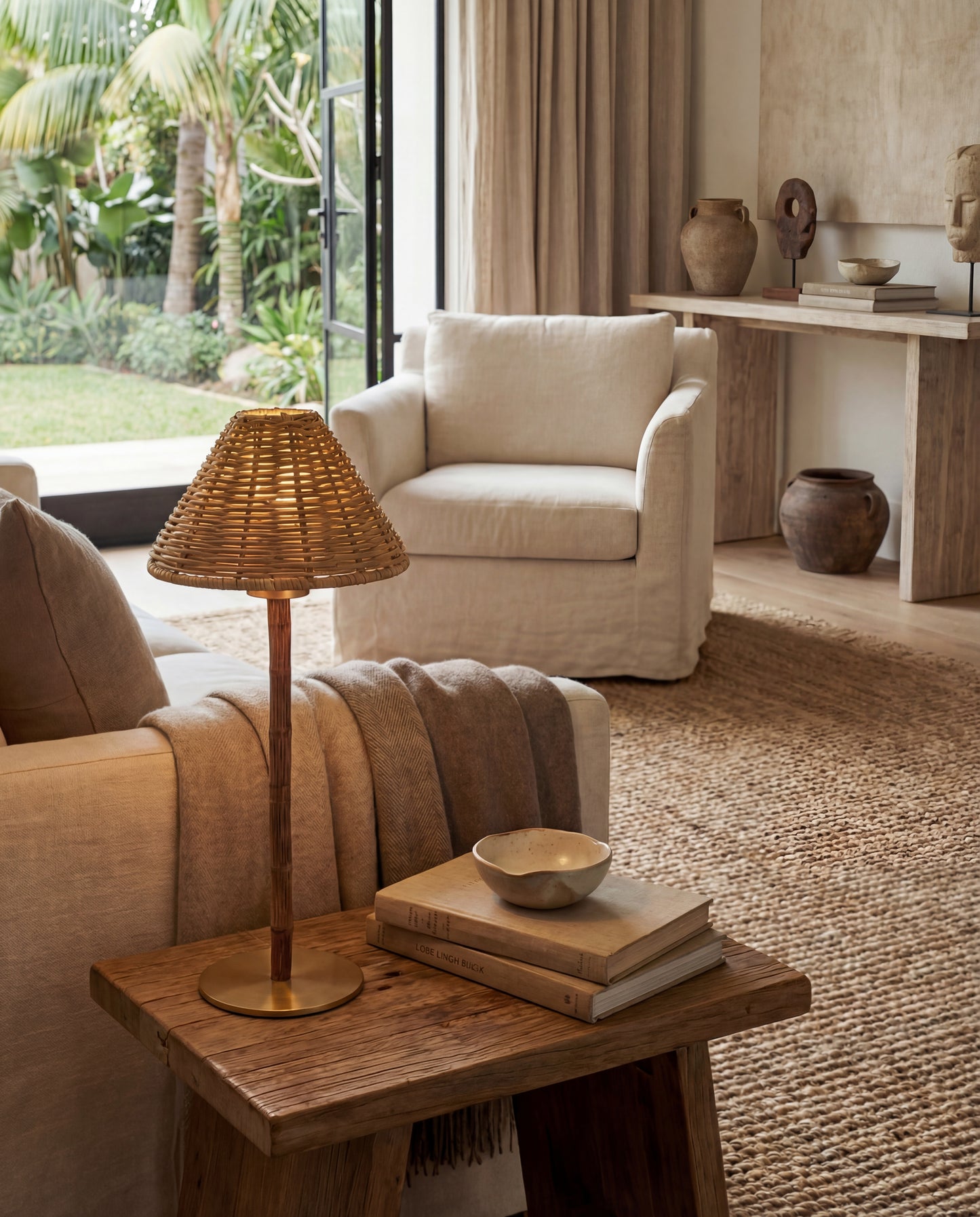 Portable Bamboo Table Lamp - Rattan Shade