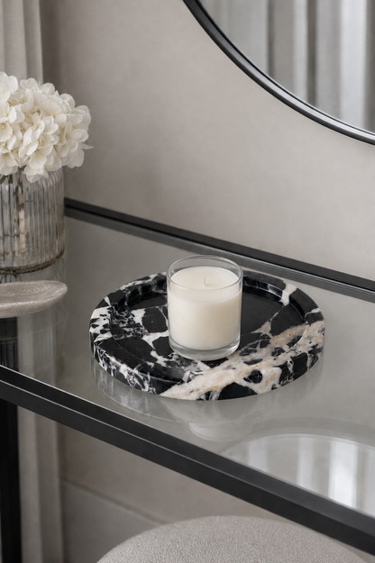 The Cassia Circle Tray - Black Bulgari Marble