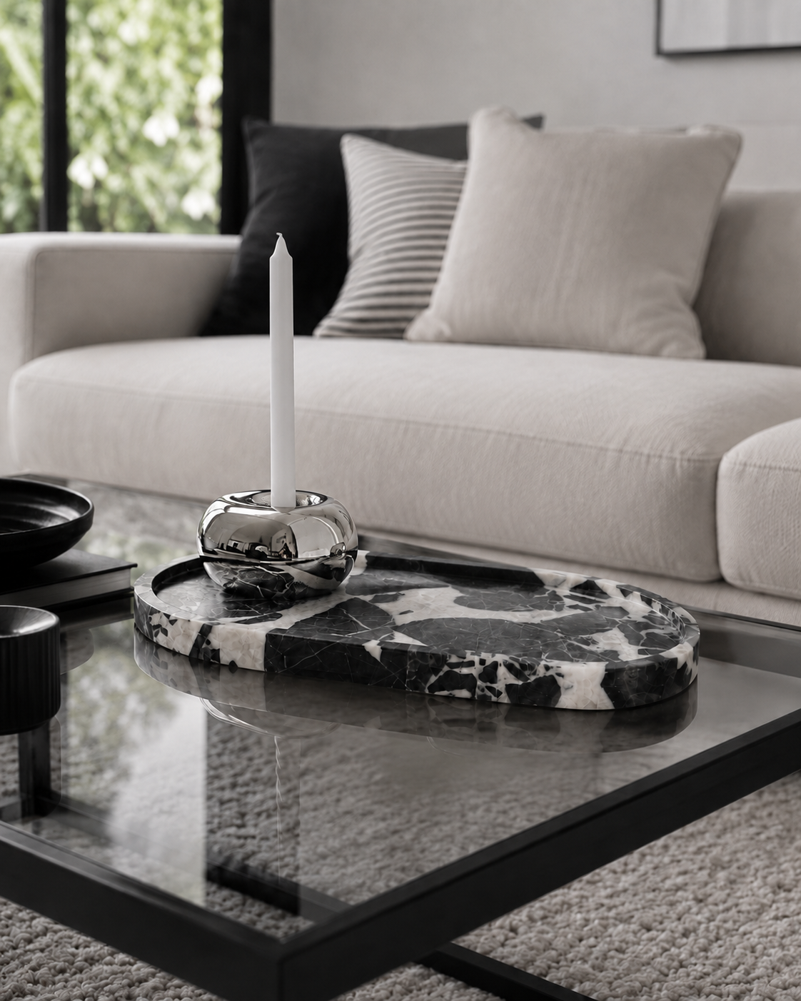 Oval Marble Tray - Black Bulgari