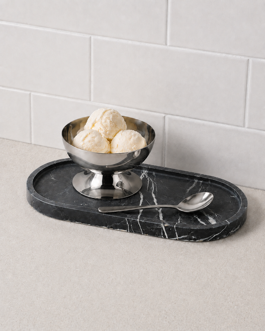Oval Marble Tray - Black Marquina - Matte