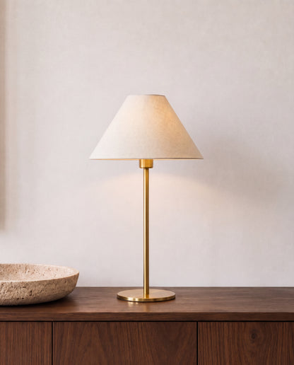 Portable Brass Table Lamp - Linen Shade