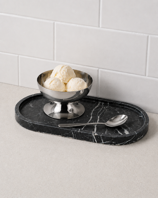 Oval Marble Tray - Black Marquina - Matte