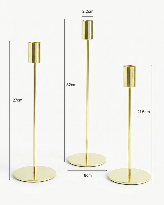 The Column Candle Holders - Set of 3 - Light Gold