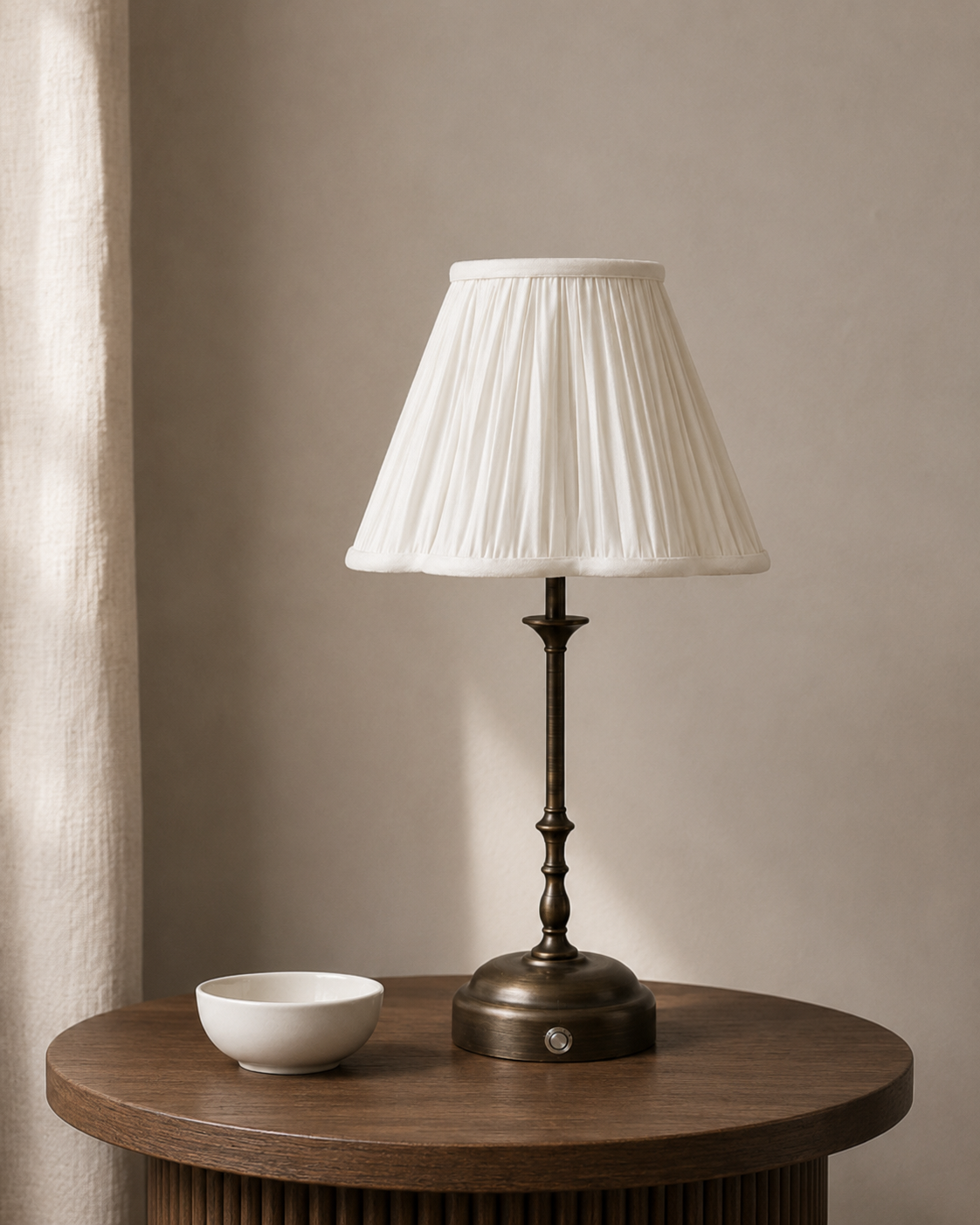 Edith Portable Table Lamp Dark Bronze - Fabric Silk-Look Pleated Shade