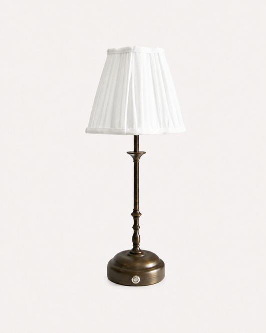 Edith Portable Table Lamp Dark Bronze - Linen Pleated Shade