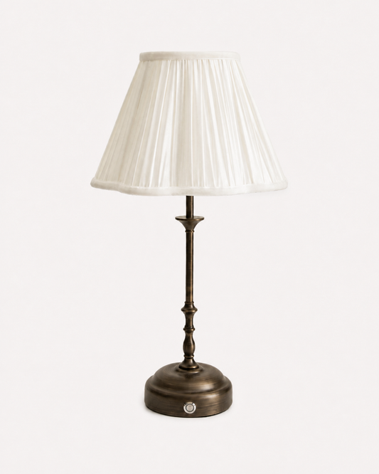 Edith Portable Table Lamp Dark Bronze - Fabric Silk-Look Pleated Shade