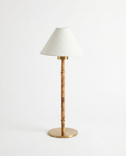 Portable Bamboo Table Lamp - Linen Empire Shade