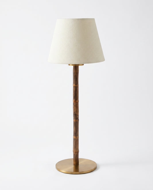 Portable Bamboo Table Lamp - Linen Drum Shade