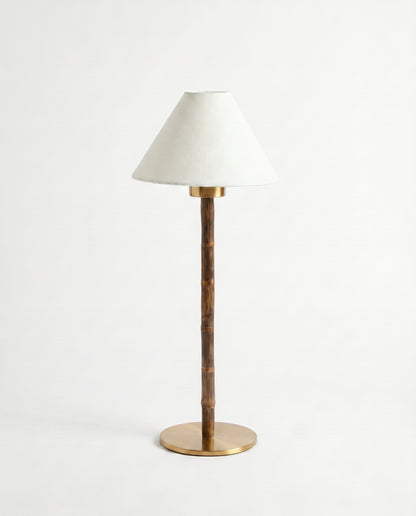 Portable Bamboo Table Lamp - Linen Empire Shade