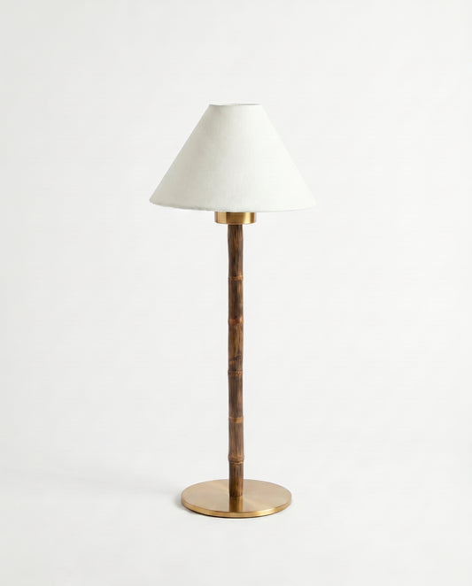 Portable Bamboo Table Lamp - Linen Empire Shade