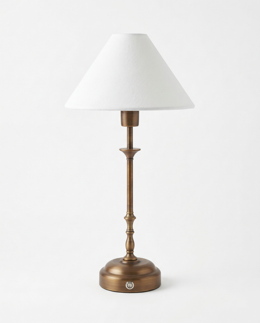 Portable Antique Bronze Table Lamp - Linen Shade