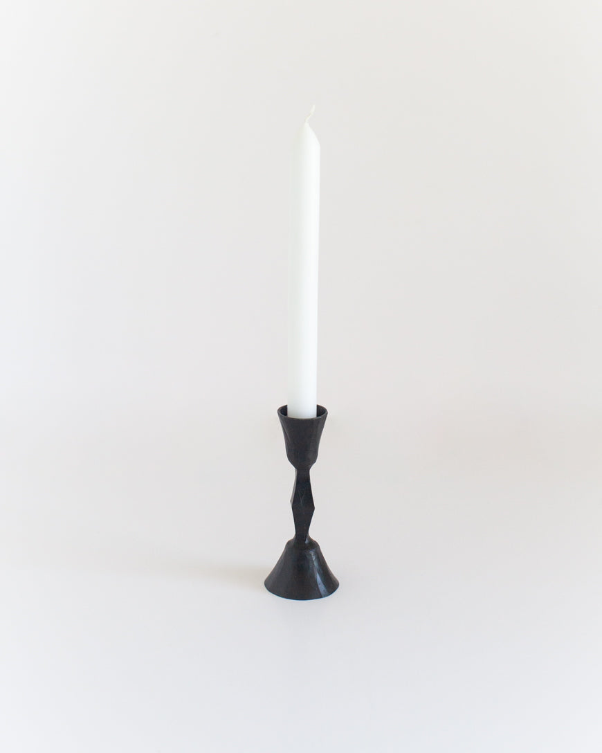 Low Diamond Hand-Forged Iron Candle Stand: Black
