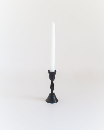 Low Diamond Hand-Forged Iron Candle Stand: Black
